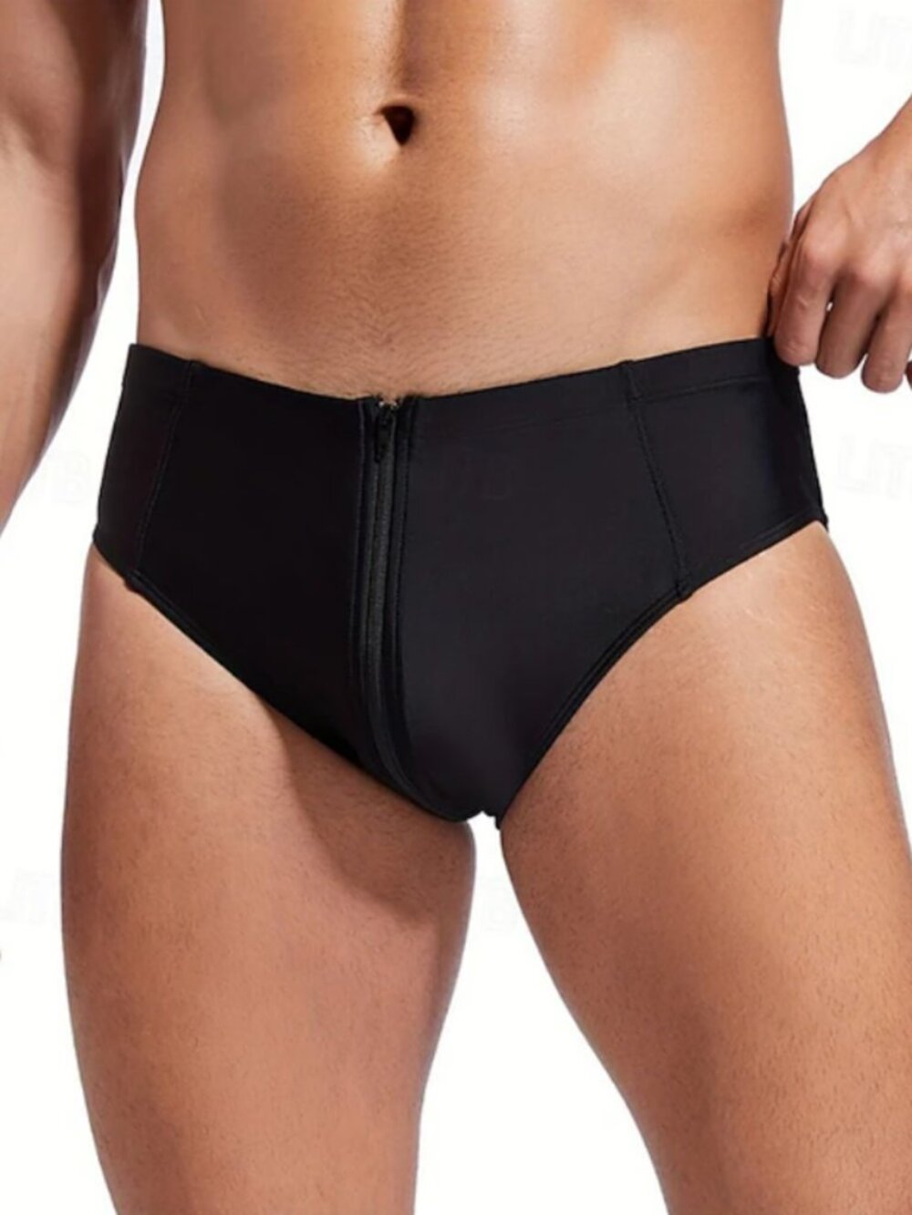 Men's Black Zipper Bikini Swimsuit Size M